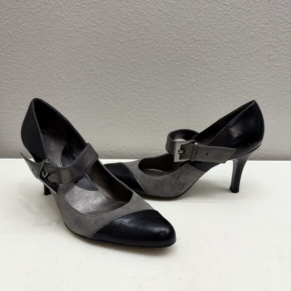 Gianni Bini Heels Size 8 Leather Gray Black 3.5" Heel Shoes Womens - Picture 7 of 7